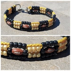Custom Handmade Beaded Dog Collar Football Steelers